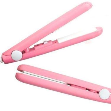 Imagem de Mini Chapinha Prancha Rosa Super Pequena 17cm Bivolt  De Bolsa - BCS, 