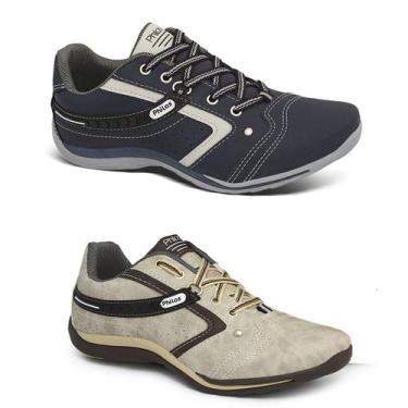 Imagem de Kit Combo 2 Pares-Tênis Sapatenis Masculino Philos West, Marinho, Bege