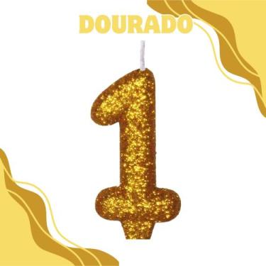 Imagem de Vela de Aniversário Para Bolo Shine C/Glitter - Crgfestas, Dourado, 1