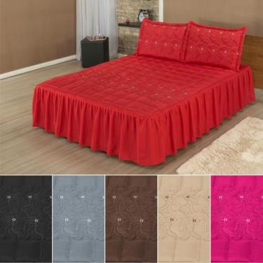 Imagem de Cobre leito de casal padrao percal colcha face bordada foral retro c 2