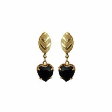 Imagem de Brinco Pingente Coração Cristal Folheado Ouro 18K - MIXFOLHEADOS, Pret