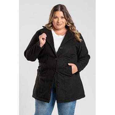 Imagem de Sobretudo Feminino Plus Size em Lã Batida c/ Bolso - Serena, Preto, G2
