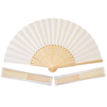 Imagem de Sepwedd 50 peças de leque de mão de papel de cor creme dobrável de bambu, ventiladores portáteis, leque dobrado em papel para festa de casamento e decoração de casa