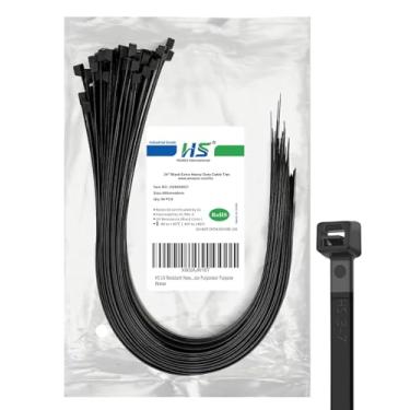 Imagem de HS Tiras de plástico resistentes a UV com zíper de 61 cm (pacote com 50) pretas grandes de 79 kg, resistência à tração, longa duração, uso externo