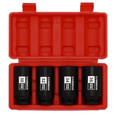 Imagem de CASOMAN Conjunto de soquete de impacto de porca de eixo profundo de 1/5.1 cm, métrico de 12 pontos, CR-MO, 30, 32, 34, 36 mm, conjunto de soquetes de impacto resistente de 4 peças de 1/5.1 cm