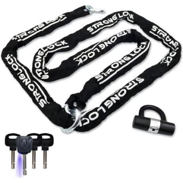 Imagem de AKM Cadeado de motocicleta de 3 m/300 cm x 10 mm de espessura, antifurto, cadeados de corrente resistente com 4 chaves de segurança, trava de disco de trava em U de 16 mm, trava de corrente de bicicleta super longa à prova de corte para motocicletas, recipientes, reboques