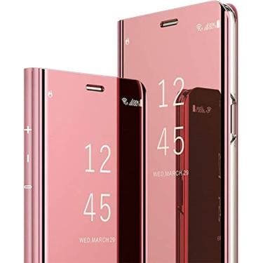 Imagem de Omorro Capa para Galaxy S24 Ultra Luxury Clear View Espelho Galvanizado Design de Maquiagem Carteira Flip 360 Corpo Inteiro Proteção de Tela Integrada Slim Hard Mirror Kickstand Capa Ouro Rosa