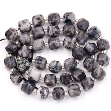 Imagem de Malahill Contas de pedra facetada natural por atacado para fabricação de joias vendidas por saco, 5 fios, cubo interno, labradorita preta, 8 mm