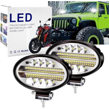 Imagem de [Permanecer ligado/piscar 2 modos] Barra de luz LED oval para Pickup ATV Trator off-road Escavadeira Veículos de construção agrícola 144W 2 peças (branco)