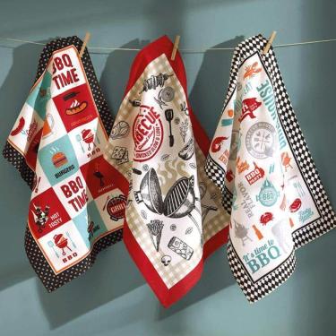 Imagem de Kit Pano de Prato Atoalhado Estampado com 3 unidades - Dohler