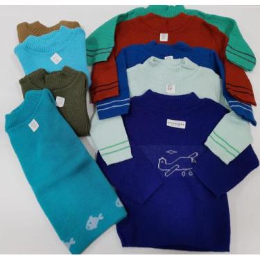 Imagem de Combo C/ 4 Básica De Lã Blusa Bebê Menino Inverno Infantil - Blue Maca