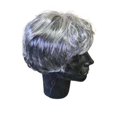 Imagem de Peruca curta grisalha sintética unissex Fantasia - IndiaChina