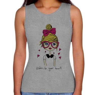 Imagem de Regata Feminina Listen to your heart - Foca na Moda, Cinza, GG