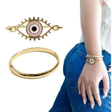 Imagem de Kit 2 Pulseira Feminina Olho Grego Rosa Bracelete Banhado - GRANADO AC