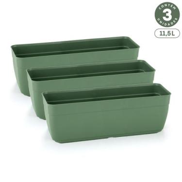 Imagem de Kit 3 Floreiras Sem Pratos 11,5L Jardineiras Vasos Plásticos Retangula