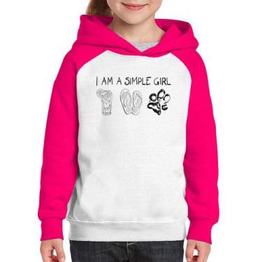 Imagem de Moletom Infantil I Am A Simple Girl - Foca na Moda, Branco, Rosa, 4