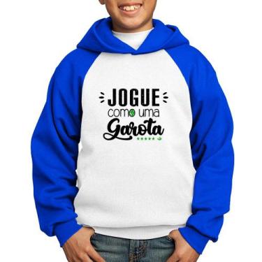 Imagem de Moletom Infantil Jogue como uma garota - Foca na Moda, Branco, Azul, 1