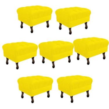 Imagem de Kit 07 Puff Retrô Capitonê Decorativo  Pé em Madeira Sala de Estar Rec