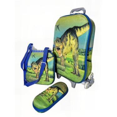 Imagem de Kit Mochila Dinossauro 3d Com Rodinhas Lancheira+Estojo Dino - Futuro 