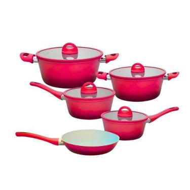 Imagem de Jogo De Panelas Indução Antiaderente Miami Vermelha 5 Peças - CASAMBIE
