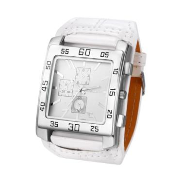 Imagem de Ibohevo Relógio punk quadrado de couro: relógio de pulso masculino preto vintage analógico quartzo retangular grande rosto rock motocicleta, Branco, Adult, Punk