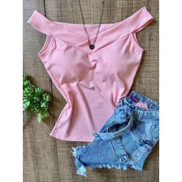 Imagem de X Store Blusa Regata Feminino Sem Gola Canoa Canelada Com Bojo Primave