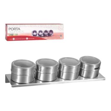 Imagem de Porta Tempero Condimentos 4 Potes com Base Magnética Tampa Transparent