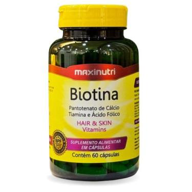 Imagem de Biotina Pantotenato de Cálcio Tiamina e Ácido Fólico 60 Cápsulas Maxin