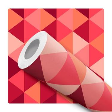 Imagem de Papel De Parede Adesivo Lavável Rosa Laranja Geométrico Setas Mosaico 