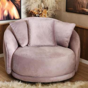 Imagem de Poltrona Ayla Fixa Pés de Madeira Veludo Rose Redonda, Almofadas, Orgâ