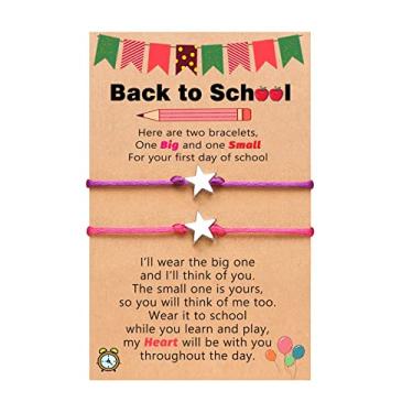 Imagem de Presentes de volta às aulas, preto/vermelho/azul/rosa/verde/fúcsia Pulseiras de desejo de estrela de mamãe e eu, presentes de primeiro dia de escola para meninas meninos e filha, Corda, Sem pedras preciosas