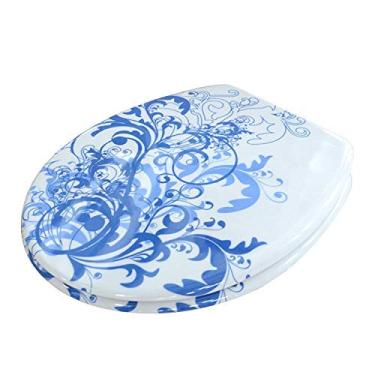 Imagem de Assento de vaso sanitário azul e branco, padrão de porcelana, capa de vaso sanitário de liberação rápida, tampa de vaso sanitário uf para banheiro (universal) azul