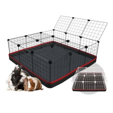 Imagem de Cercado Gaiola para Porquinho da Índia 90x90cm com Teto e Bandeja Higiênica Tapete Impermeável Fácil de Limpar Cercadinho Coelho (Tela Preta e Tapete Rosa)