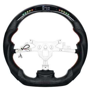 Imagem de LOSCHEN Volante de fibra de carbono em couro perfurado com fundo plano em forma de D, volante com indicador de mudança de tela LED para Chevrolet Corvette C6 2006-2011 zr1 z06
