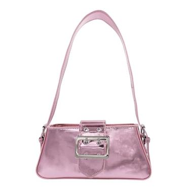 Imagem de Bolsa pequena de ombro nas axilas Y2K bolsa prata metálica brilhante linda bolsa de festa feminina bolsa clutch bolsa de mão bolsa de noite, rosa, One Size, Couro envernizado metálico