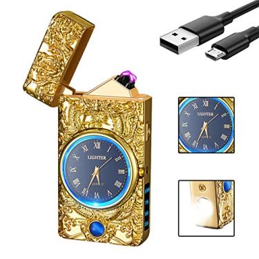 Imagem de SKRFIRE Isqueiro de Plasma Elétrico Recarregável USB, Vintage, Ouro, Barroco