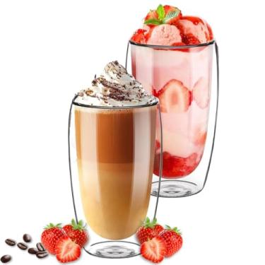 Imagem de Jogo Kit 2 Copos Parede Dupla Vidro Duplo 450ml Borossilicato Café Chá Suco Sobremesas Premium Bebida Quente e Fria Resistente Transparente Refrigerante