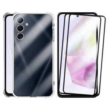 Imagem de Capa Capinha Anti Impacto e 2 Películas Vidro 3D Compatível Samsung Galaxy A35 Transparente Com Proteção de Câmera