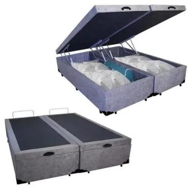 Imagem de Cama Box Queen Size com Baú Bipartido Suede Cinza, Blindado RC - Real 