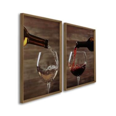 Imagem de Quadros Decorativos Vinho Branco & Vinho Tinto Elegância e Sofisticação para Sala, Cozinha e Áreas Gourmet (Madeira, 50x75, C/Vidro)