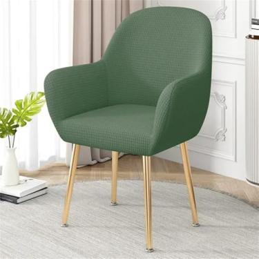 Imagem de HZSZXG Capa de almofada para cadeira de mesa de jantar de cor sólida, peça única, curva, costas baixas, mais bolsa completa com braços, conjunto de cadeira de encosto, verde, 4 peças