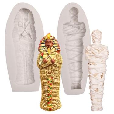 Imagem de Moldes de silicone 3D de múmia para chocolate, faraó egípcio, esfinge, moldes de fondant para decoração de bolos, enfeite de cupcake, pasta de chiclete de doce, argila de polímero, conjunto de 2