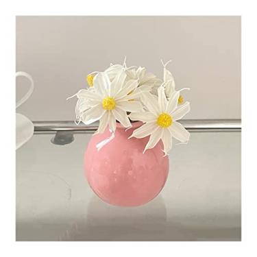 Imagem de Vaso Mini vaso pequeno de cerâmica de boca larga, vaso de flores hidropônico, vaso pequeno de decoração de flores secas, vaso pequeno, redondo e adorável Vaso de flores(Pink)