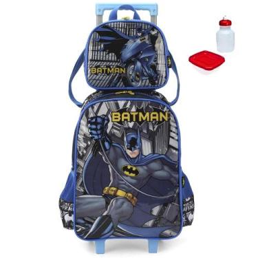 Imagem de Kit Mochila Infantil Batman Homem Morcego Rodinhas Reforçada Tam G Com
