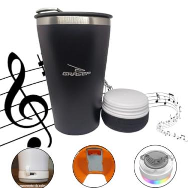 Imagem de Copo Térmico com Caixa de Som Bluetooth Grasep 473 ML Mantenha sua Bebida Quente e a Música Alta (PRETO)