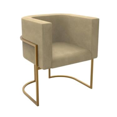 Imagem de Poltrona Lua de Veludo Bege com Base Pés de Ferro Dourado Moderna e Sofisticada - Clinica de Estética, consultório, Sala de Estar, Sala de Jantar, Escritório