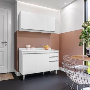 Imagem de Conjunto Balcão de Cozinha Pursat com Tampo e Armário Aéreo MDP/BP Bra