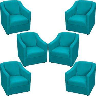 Imagem de Kit 6 Poltronas Mila Pé De Plástico Cromado - Azul-turquesa Suede