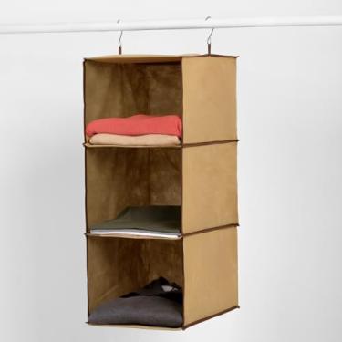 Imagem de Prateleira Dobrável 3 Divisórias Organizador camiseta Closet Armário (Bege)