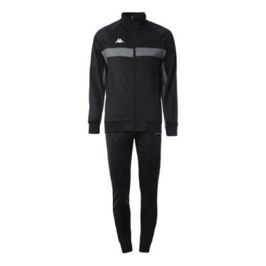 Imagem de Agasalho Conjunto Jaqueta Calça Masculino Kappa Trilobal, Preto, G